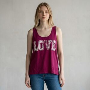 Sugar High LOVE logo Solid Pink Front Floral Back Sleeveless Tank Top Blouse M